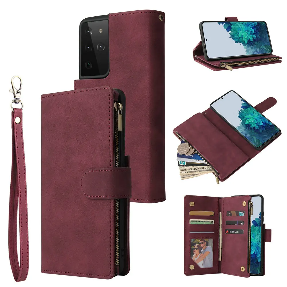 

Multifunction Leather Wallet Zipper for Samsung S21 Ultra 5G S20 FE Note 20 S 21 + Flip Cover for Samsung Galaxy S21 Plus Coque