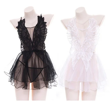 Женская пикантная ночная рубашка с крыльями ангела винтажный комплект пижам из