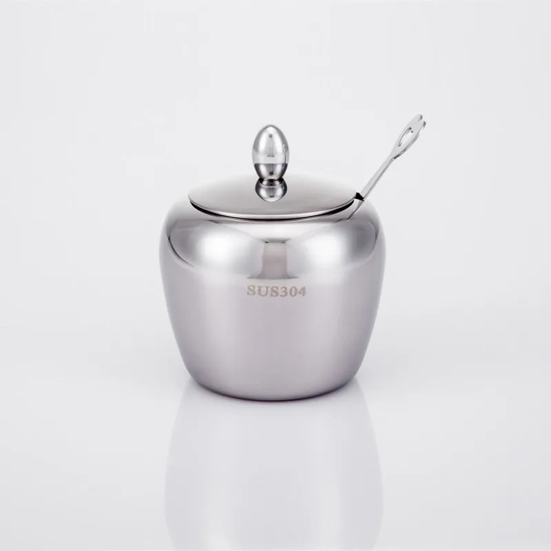 Новый Нержавеющая сталь Кофе сахарница с ложкой чашка Крышка барабана Форма