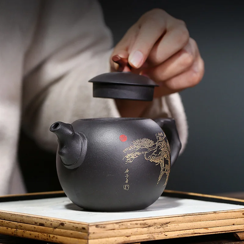 300ml Yixing Purple Clay Teapots Handmade Boutique Tea Pot Raw Ore Black Mud Beauty Kettle Chinese Zisha Set Customized - купить по