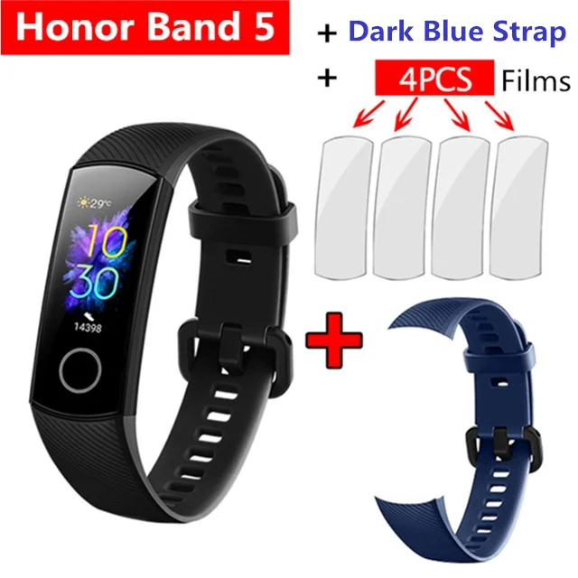 black add dark blue Смарт-браслет huawei Honor band 5 AMOLED huawei smartwatch с кислородом крови пульсометр ftness трекер сна спортивные часы - Цвет: black add dark blue
