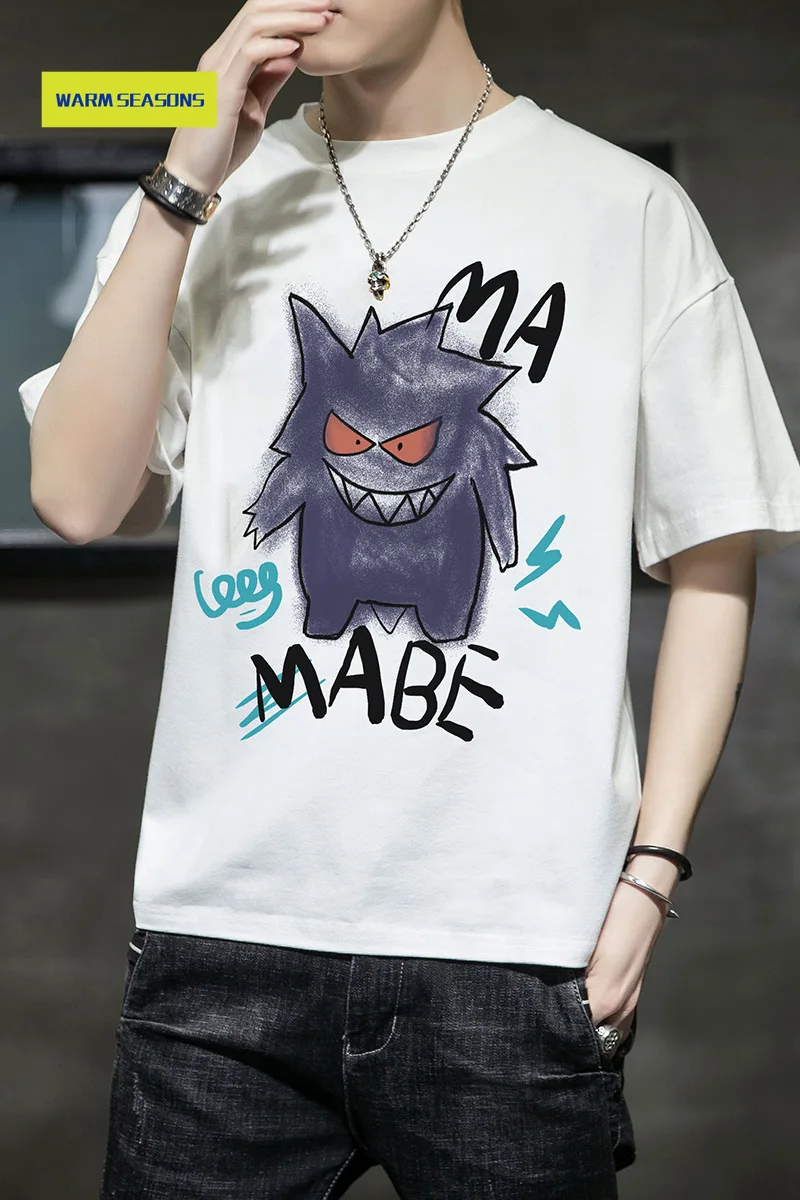 

Summer 2021 Men's Devil Print Short-Sleeved T-shirt Korean Ins Fashion Brand Student All-Matching T-shirt