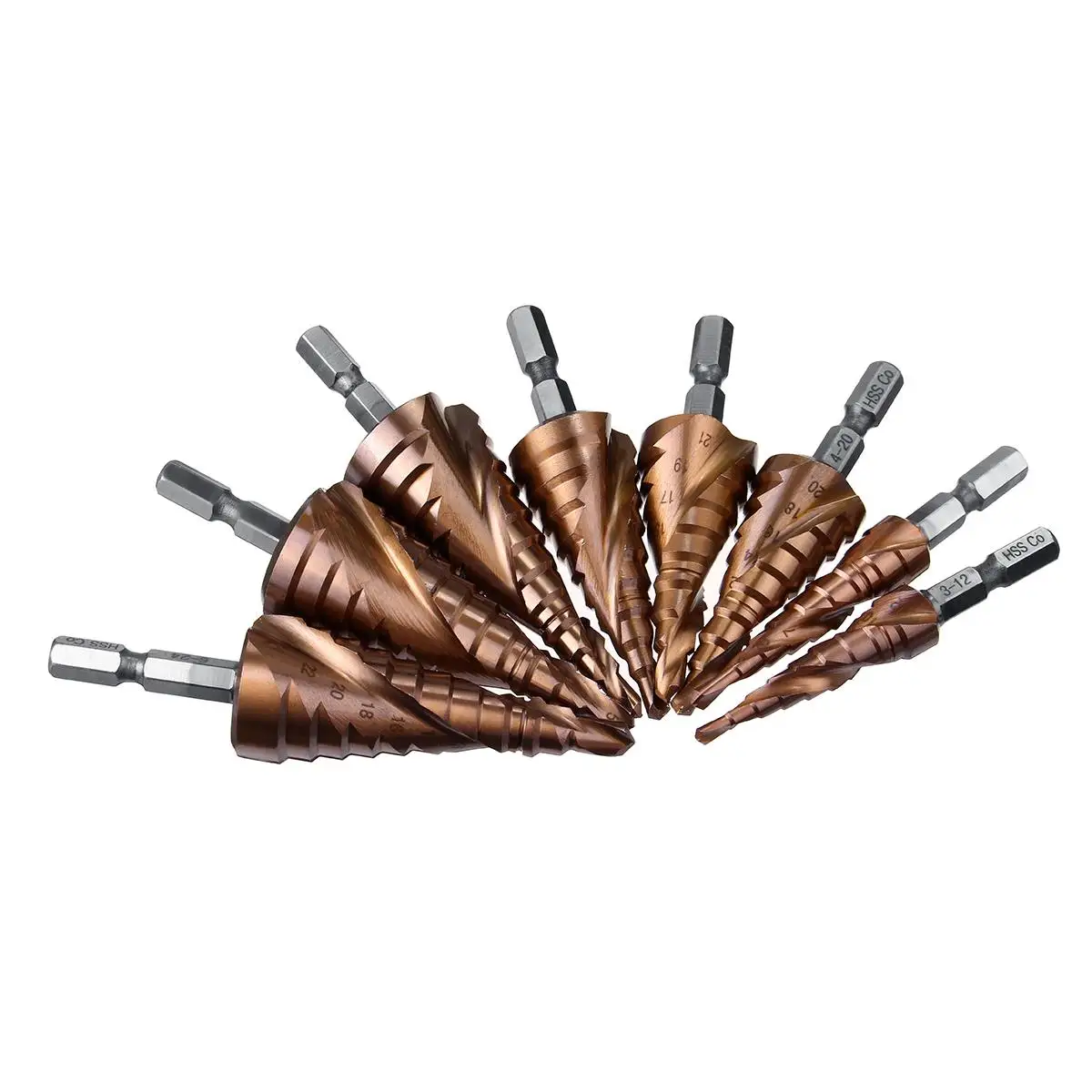 Drillpro несколько размеров HSS Кобальт шаг сверло набор азот Высокоскоростная сталь Спираль для металла конус треугольник хвостовик отверстие