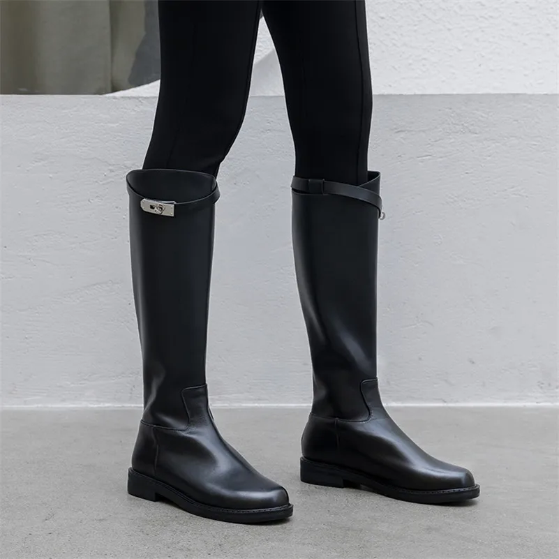 

Meotina Autumn Riding Boots Women Natural Genuine Leather Flat Knee High Boots Zipper Round Toe Tall Shoes Ladies Winter Size 42