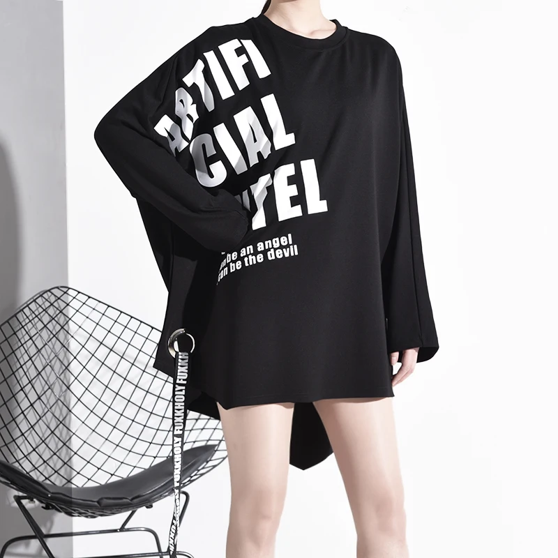 LANMREM can ship 2020 Весенняя мода новинка футболка оверсайз с буквенным принтом длинный