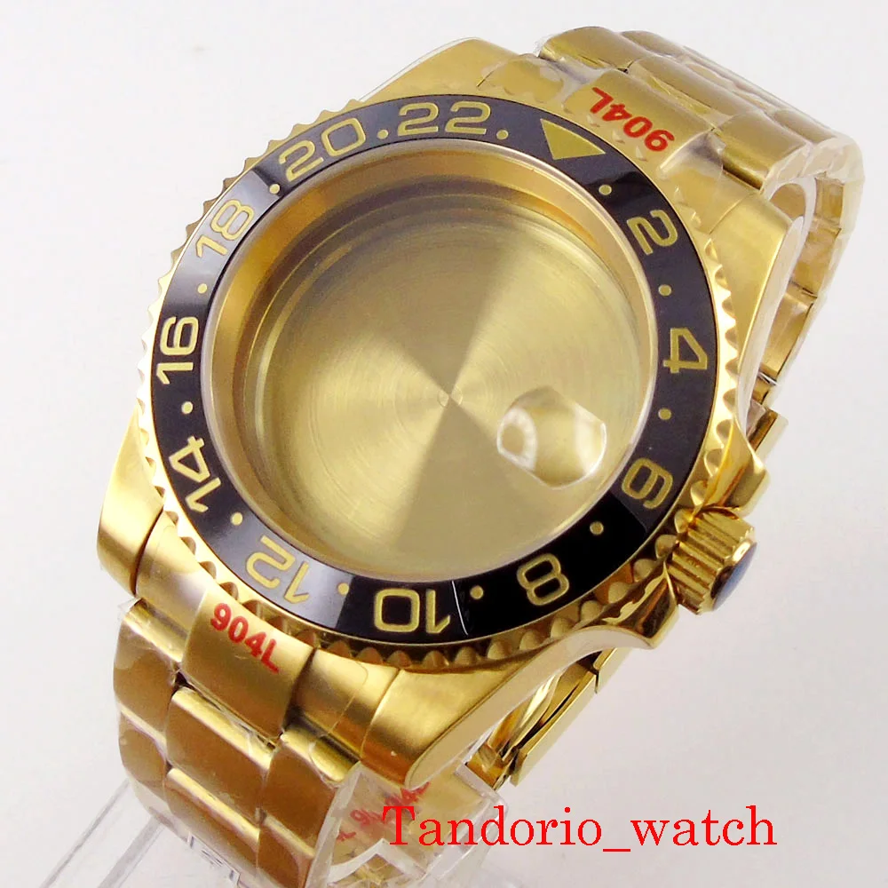 For MIYOTA 8215 ETA 2836 NH35A NH36A Movement 40MM Gold Plated Watch Case Sapphire Glass Solid Back Unidirectional Bezel