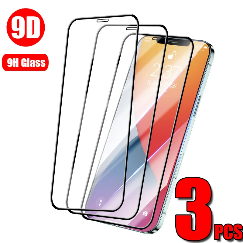 

3Pcs Full Cover Protective Glass For iPhone 11 12 Pro Max mini XS X XR Screen Protector on iPhone 7 8 Plus 6 6S SE 2020 5 Glass