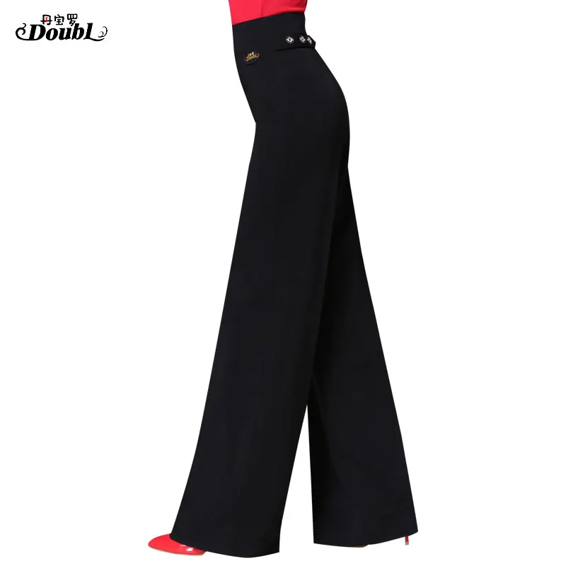 Женские брюки для латиноамериканских танцев элегантные черные с широкими