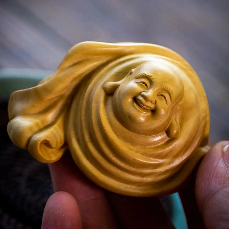

6.5cm Laughing Buddha Small Wood Statue Maitreya Car Small Ornament Wooden Collection