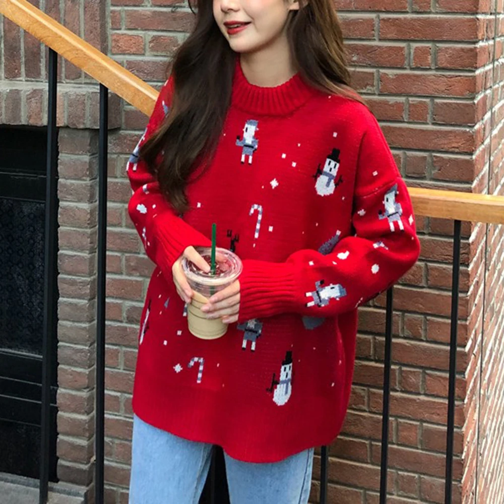 Женский вязаный Рождественский толстый свитер со снеговиком осенне-зимний
