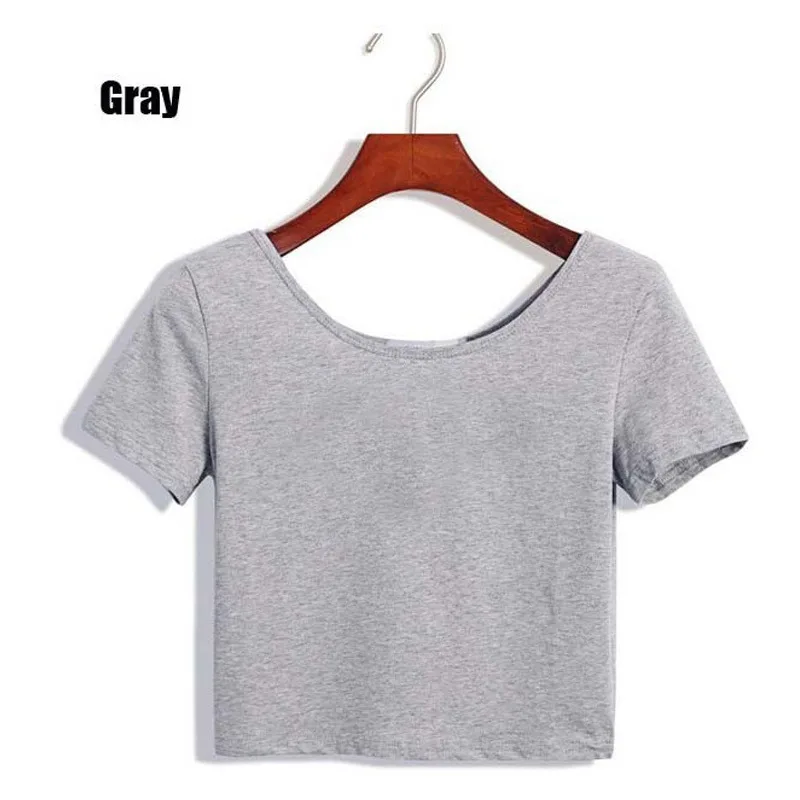 

t shirt women 2021 round neck solid color cropped short summer top korean clothes kawaii streetwear lil peep vogue