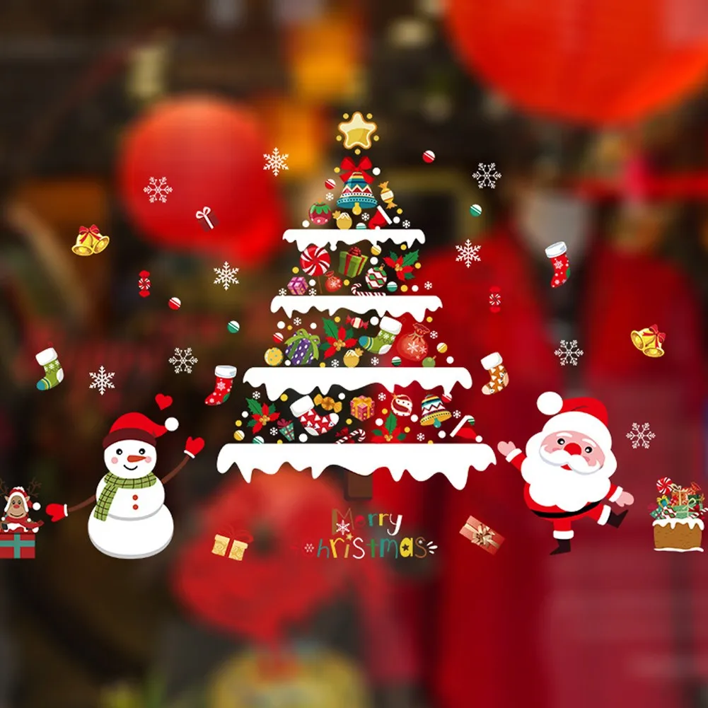 

2PCS Christmas Tree Xmas Removable Stickers Art Decal Wall Home Shop Decor Sticker For Kids Rooms New Year Window Decorations