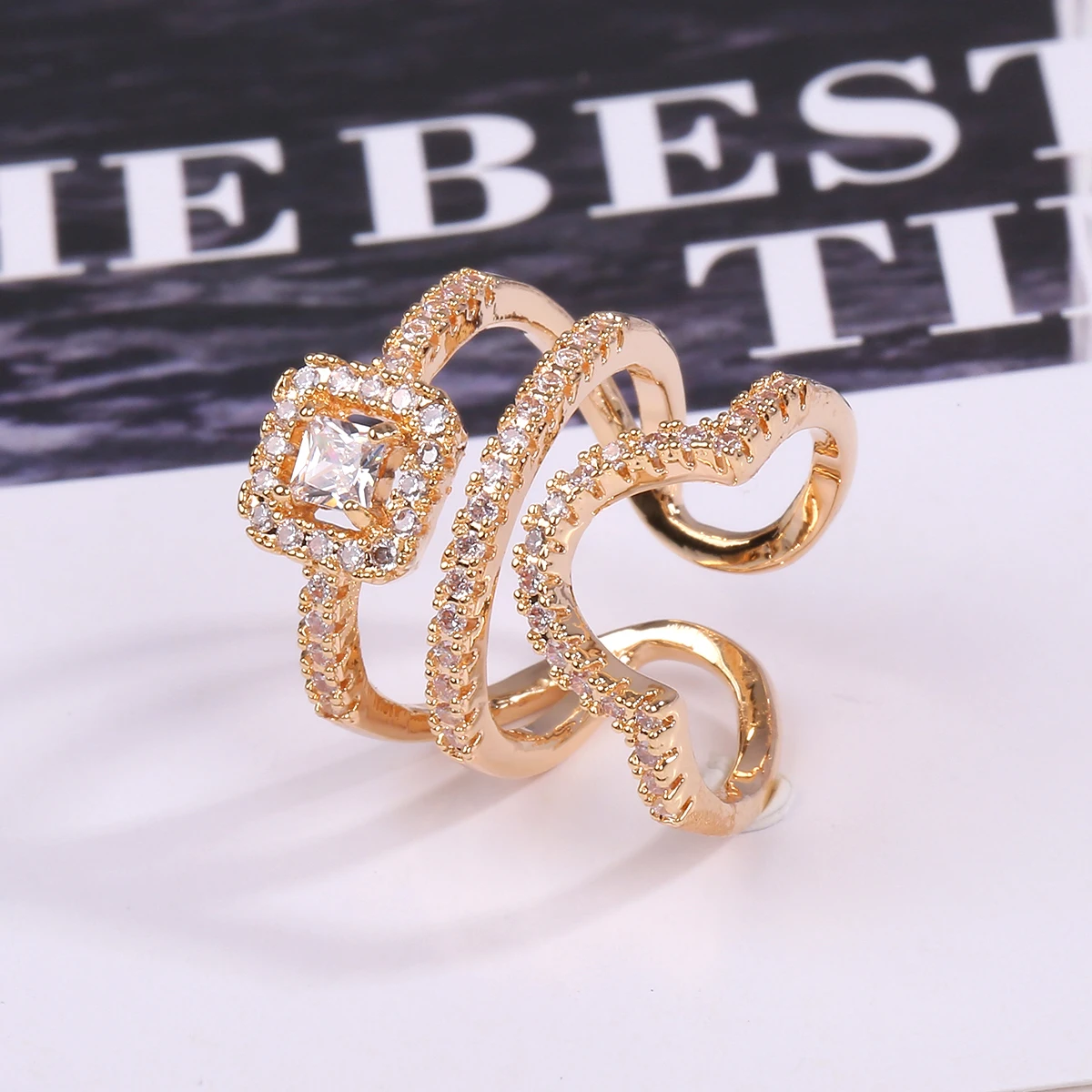 

2021 New style Women Knuckle Finger Ring Multi-layer Zircon Open Ring Flower Bohemian Charm Girls Jewelry Gift Accesories