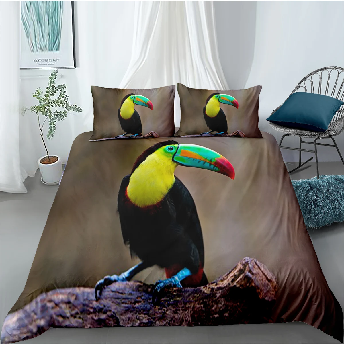 

3D Birds Animals Bedding Sets Duvet Cover Pillowcase Home Textiles Adult Children Parrots Bedding Set 2/3pcs King Size