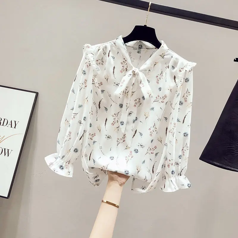 

New Summer Women'S Shirts Women'S Chiffon Three-Quarter Sleeves Floral Shirts