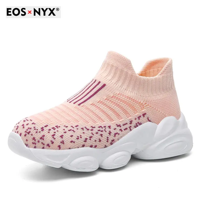 

EOSNYX 2021 Spring Winter Casual Sports Shoes for Kids Children Sneakers Breathable Knitted Fabric Soft Non-Slip Sole Boys Girl