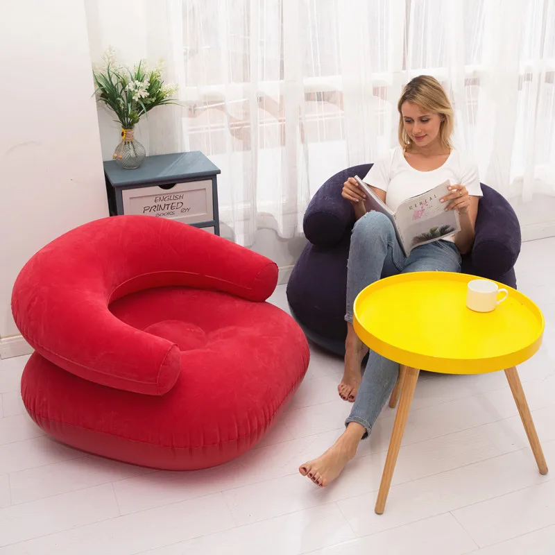 New Red Blue Inflatable Lazy Boy U-Shaped Sofa Stool For Adults Single Lunch Bed Foldable Recliner Outdoor Or Livingroom