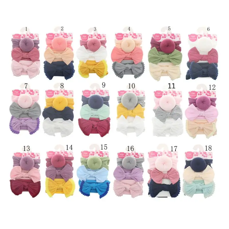3pcs/Set New Solid Nylon Headband Bow Headbands For Cute Kids Girls Hair Turban Hairband Children Soft Cotton | Детская одежда и
