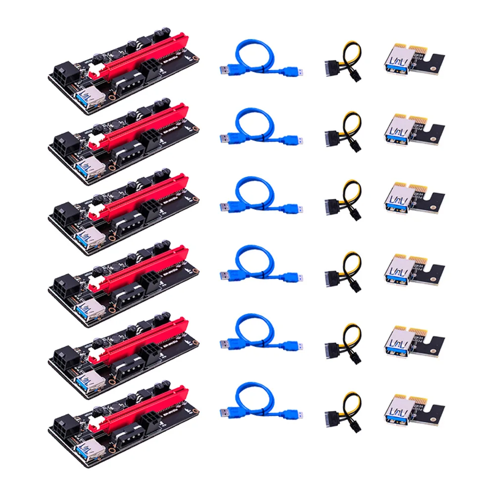 

Profession VER009S PCI-E Riser Card Dual 6Pin Adapter Card PCIe 1X to 16X Extender Cards USB 3.0 Data Cable for BTC Mining Miner
