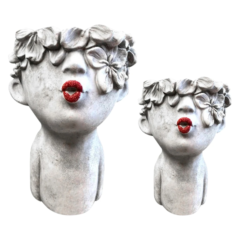 

Resin Face Sculpture Head Planter Flower Pot Artificial Handmade Cactus Planter Home Garden Desktop Outdoor Decor