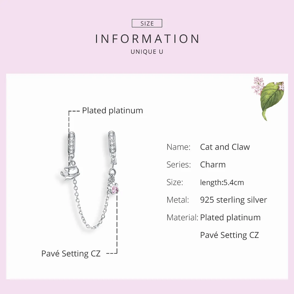 Женская цепочка из серебра 925 пробы с фиксатором кота|Ювелирные шармы| |