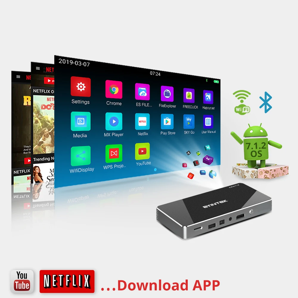BYINTEK UFO P10 Портативный Умный домашний кинотеатр Android 7.1.2 OS Wifi мини HD светодиодный dlp проектор для Full 1080P MAX 4K для Iphone 11