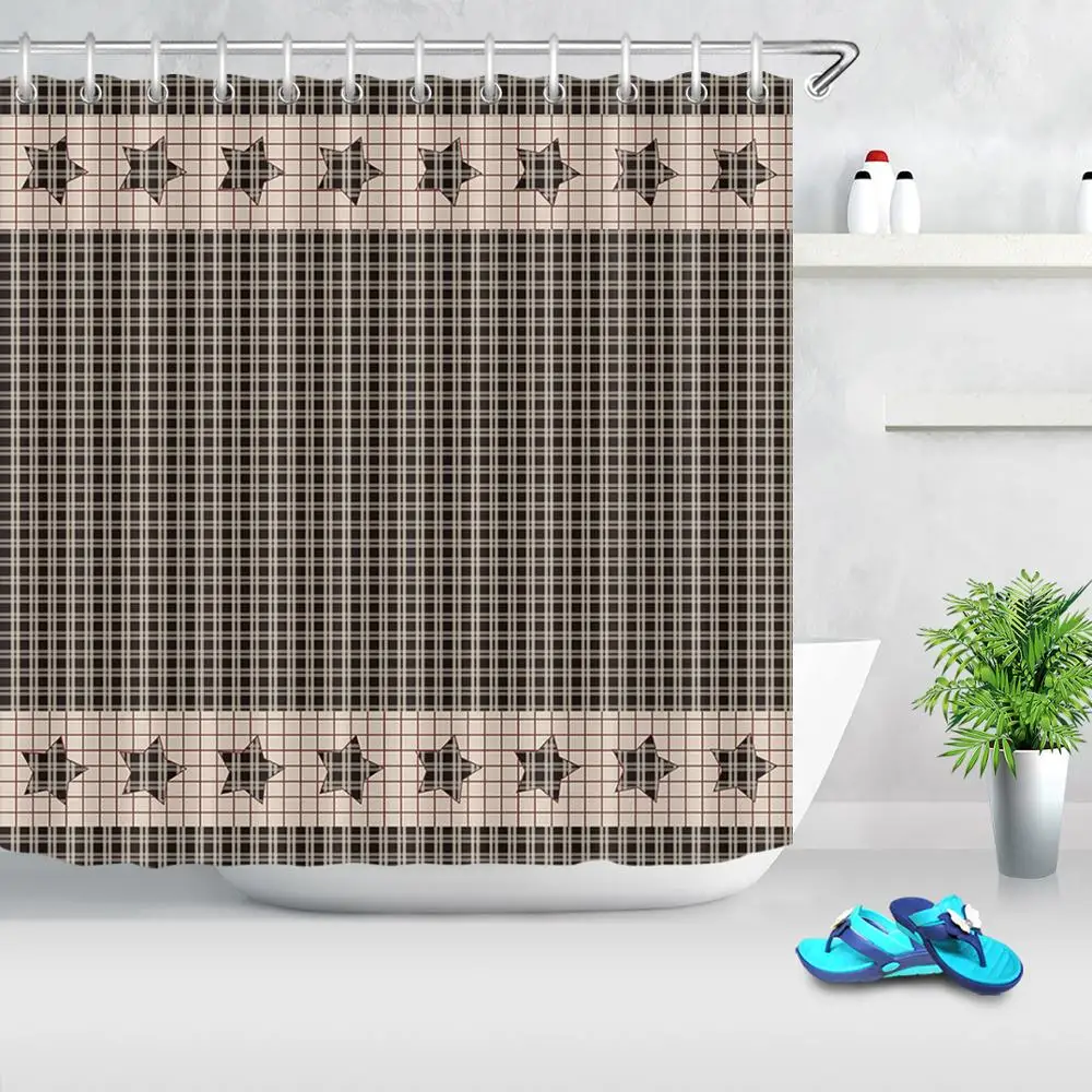 

Пятиконечная шторка для душа со звездами, Скандинавская шторка в клетку в полоску, шторка для ванной s в виде пентаграммы, тканевая шторка с ...