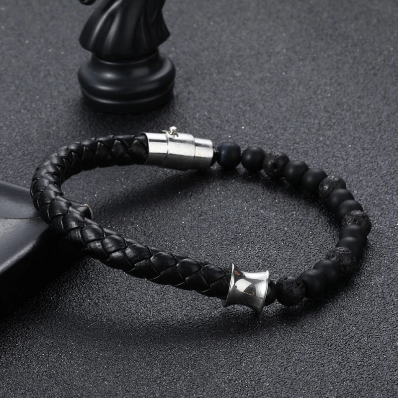 Модный мужской кожаный браслет с натуральным тигровым глазом лава сотканное