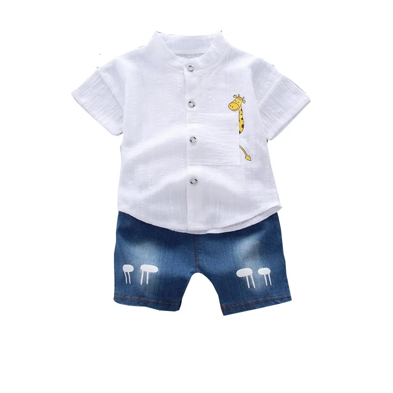 Children Cotton Out Clothes Summer Baby Boy Cartoon Printed T Shirt Denim Shorts 2Pcs/sets Infant Kid Fashion Toddler Tracksuits | Детская