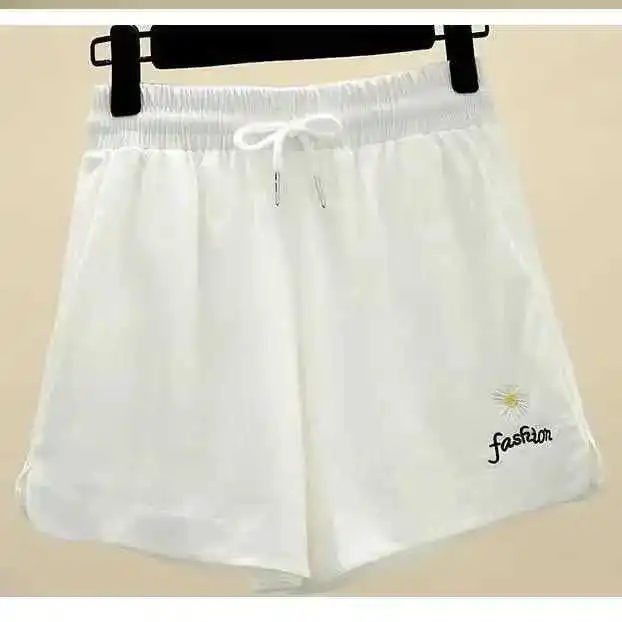 

Little Daisy elastic shorts women's summer high waist loose 2021 new embroidery sports student A-line wide leg pants
