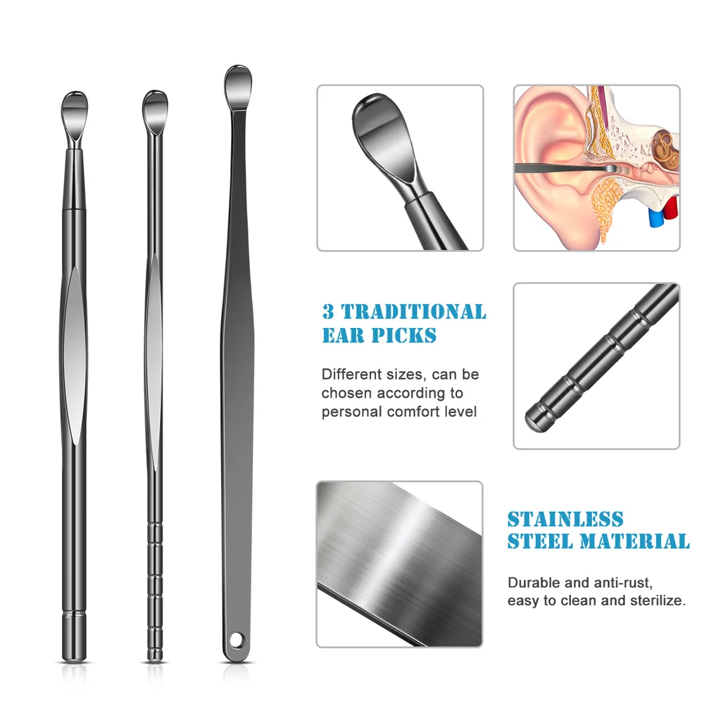 

ETEREAUTY 7pcs Ear Wax Removal Kit Ear Cleansing Tool Multi-functional Ear Pick Cleaner Kit with a Cleaning Brush (Ruthenium Bla