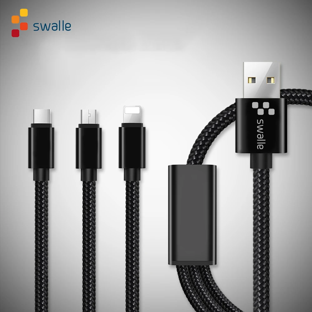 Swalle 3 в 1 USB кабель для iPhone xr Android зарядный кабель Micro зарядное устройство Шнур для мобильного телефона Micro usb type C кабель зарядного устройства