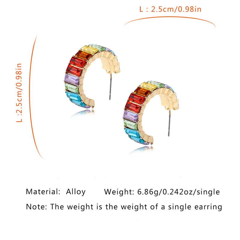 KOMi Bohemia 12 Colors Style Stud Earrings Rhinestone Crystal Sparkling Alloy Stud Earrings for Women Party Jewelry Gift C0104