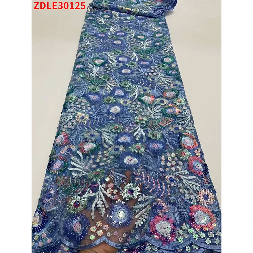 

New Design African Apparel Beaded embroidery Sequin Lace fabric Fashion​​​Ankara Tulle Net Eco-Friendly Cloth ZDLE30125