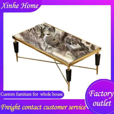 Элегантный металлический журнальный столик в европейском стиле с мраморной