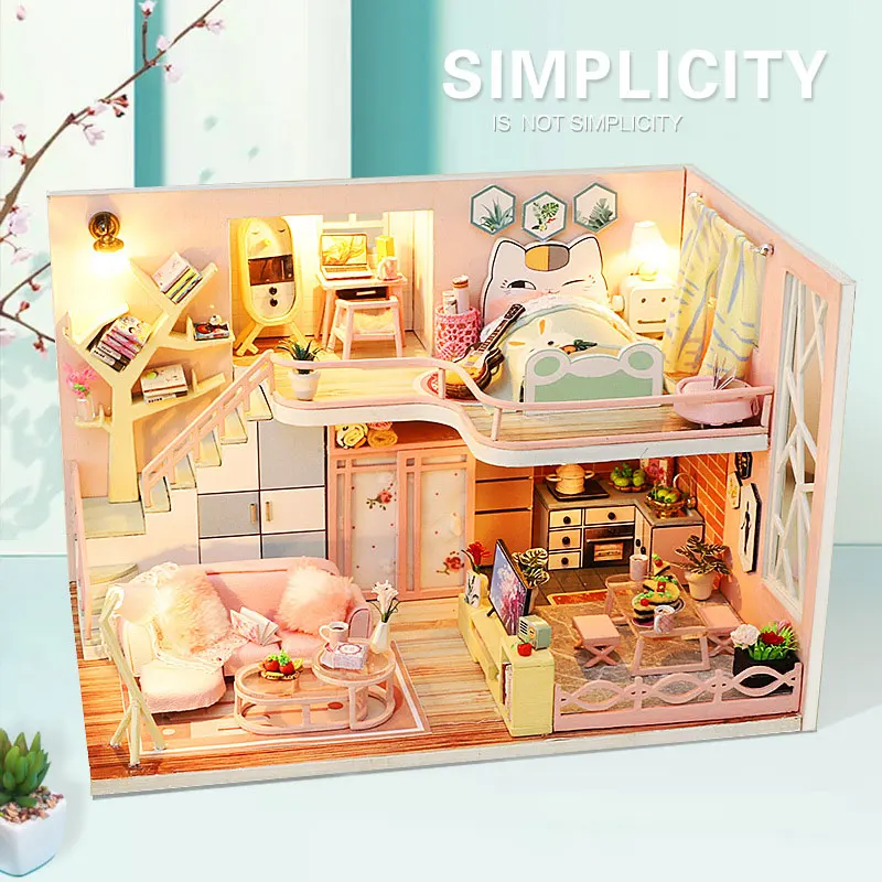 Кукольный домик Миниатюрный чердак кукольный деревянная игрушка с мебельным