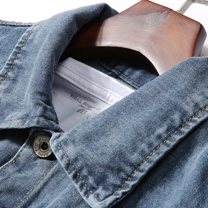 

Mcikkny Men Fashion Casual Denim Jackets Tur Down Collar SLim Outwear Coats Male Brand Designer