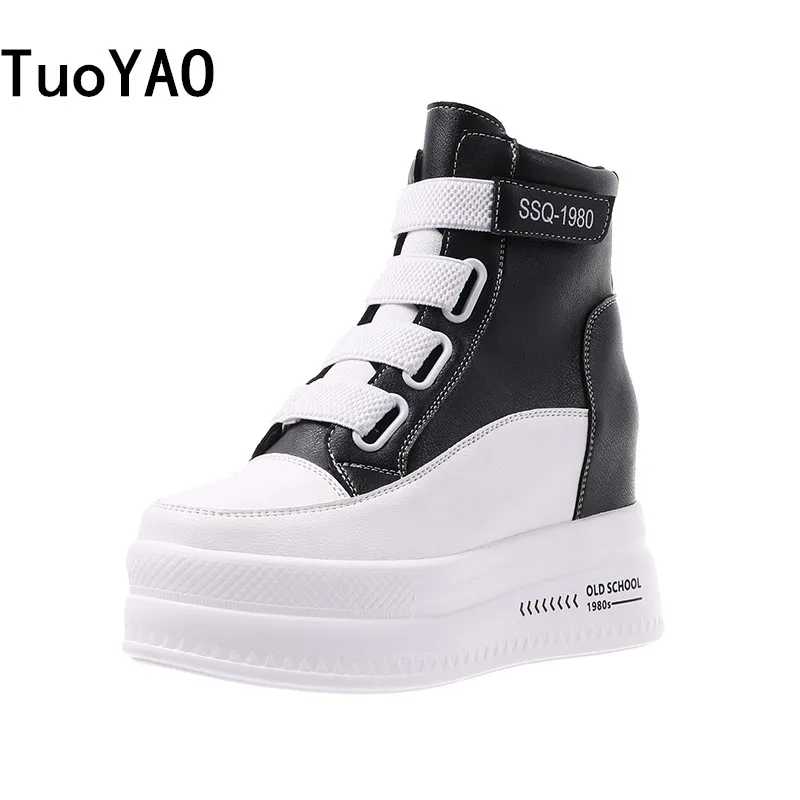 

Autumn High Platform Sneakers 7.5CM High Heels Women Thick Sole Ankle Boots Leather Wedge Winter Casual Shoes White Boots 2023