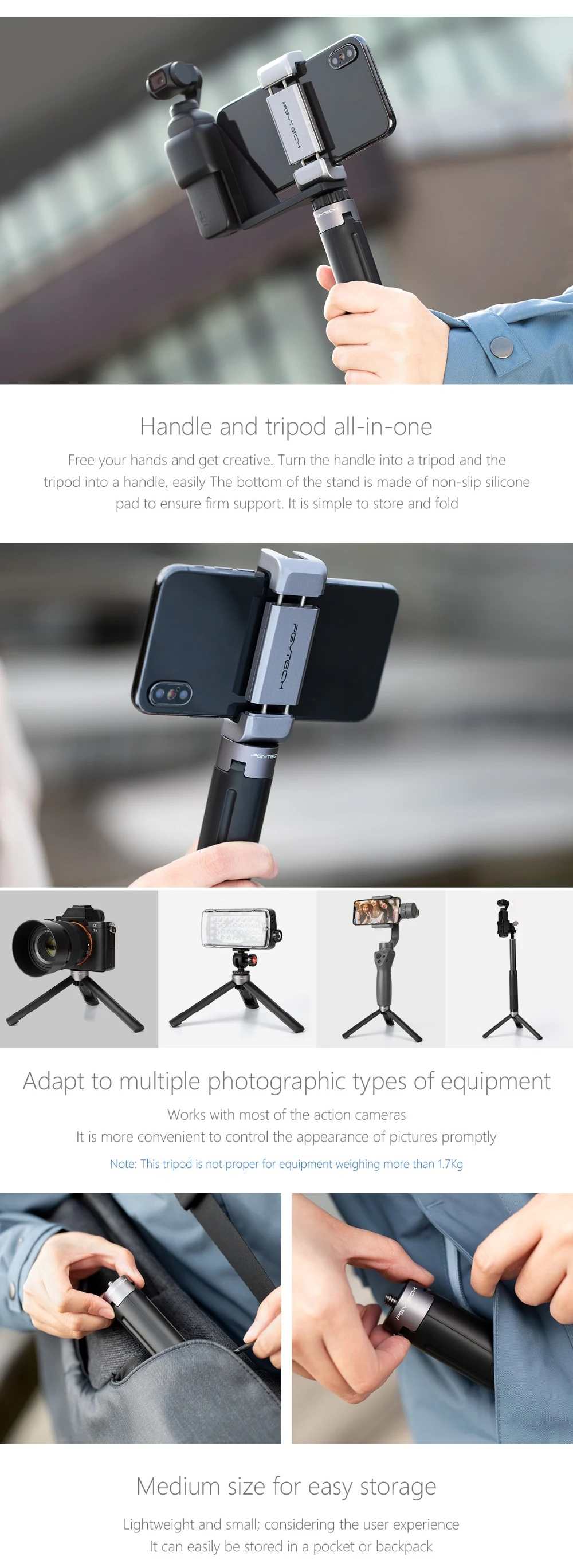 PGYTECH штатив мини ручка настольный для DJI OSMO Pocket/GoPro/DJI OSMO Экшн-камера 1/4 резьба порт для расширения аксессуары