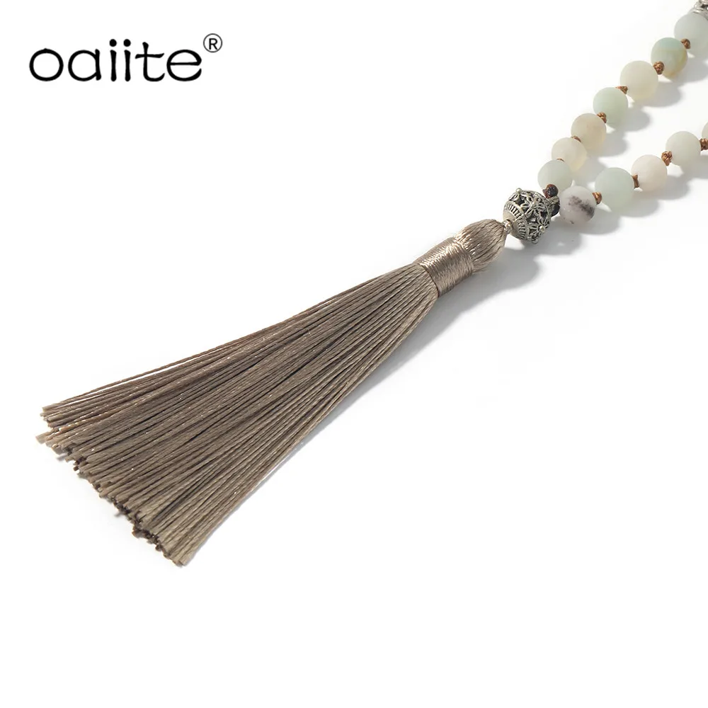 

OAIITE Natural Stone 108 Beads Necklace 6mm Amazonite Beads Hand Knotted Tassel Long Yoga Necklece Meditation Prayer Jewelry