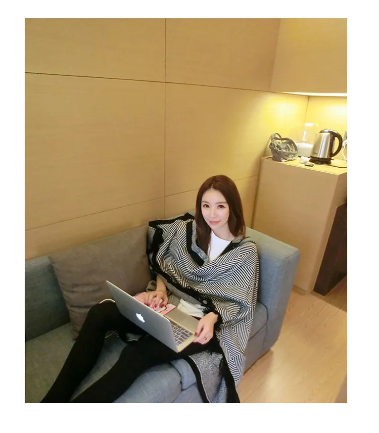 

Autumn and winter new style women's knitting Korean hooded tassel Cape large versatile thick scarf shawl coat