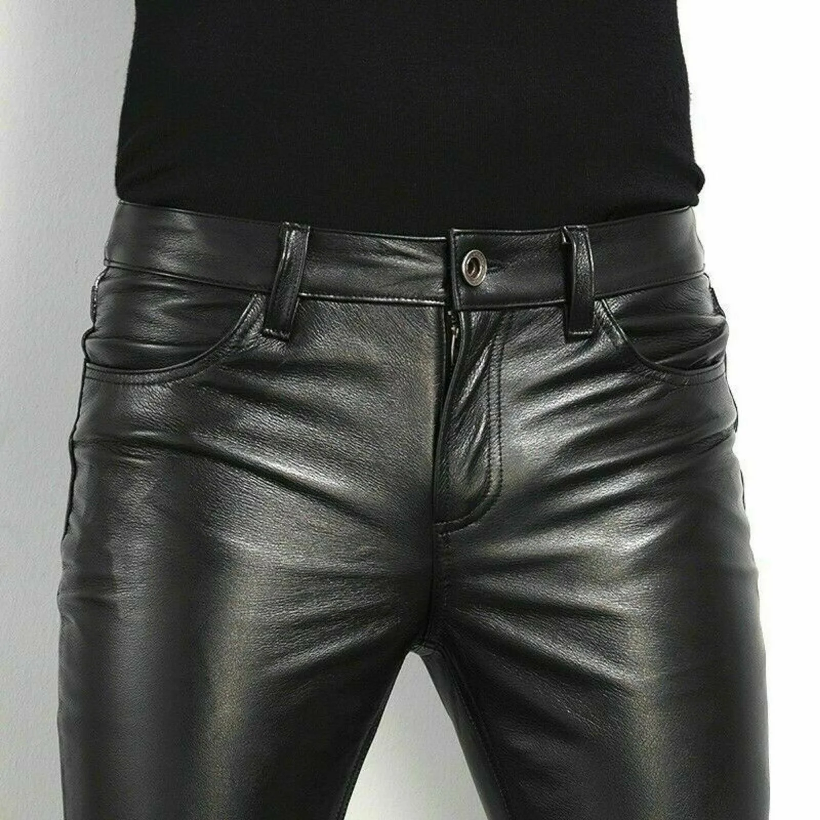 Spring Fashion Men's Fashion Rock Style PU Leather Pants Men's faux leather slim-fit motorcycle trousers