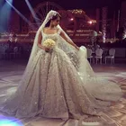 Роскошное бальное платье с бусинами, свадебные платья Дубая, свадебное платье 2021, свадебное платье с цветочной аппликацией
