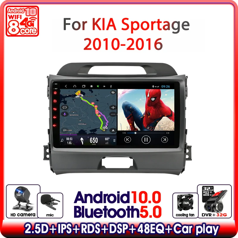Android 10.0 For Kia Sportage 3 SL 2010 2011-2016 Car Radio Multimedia Video Player Navigation GPS 2 din 4G Net DVD Head Unit 