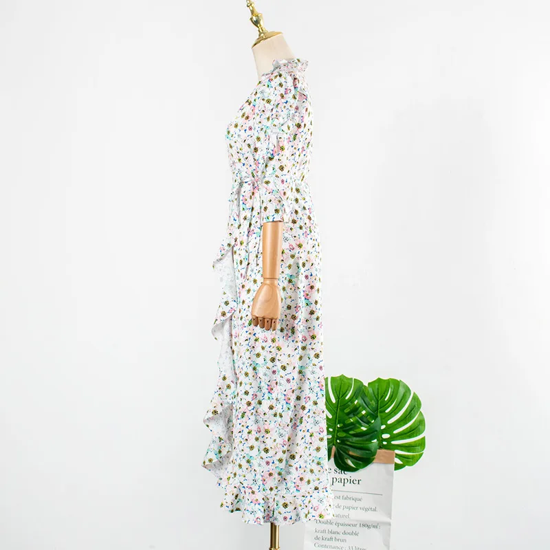 Платье в горошек с цветочным принтом Son Ye Jin юбка средней длины v-образным вырезом