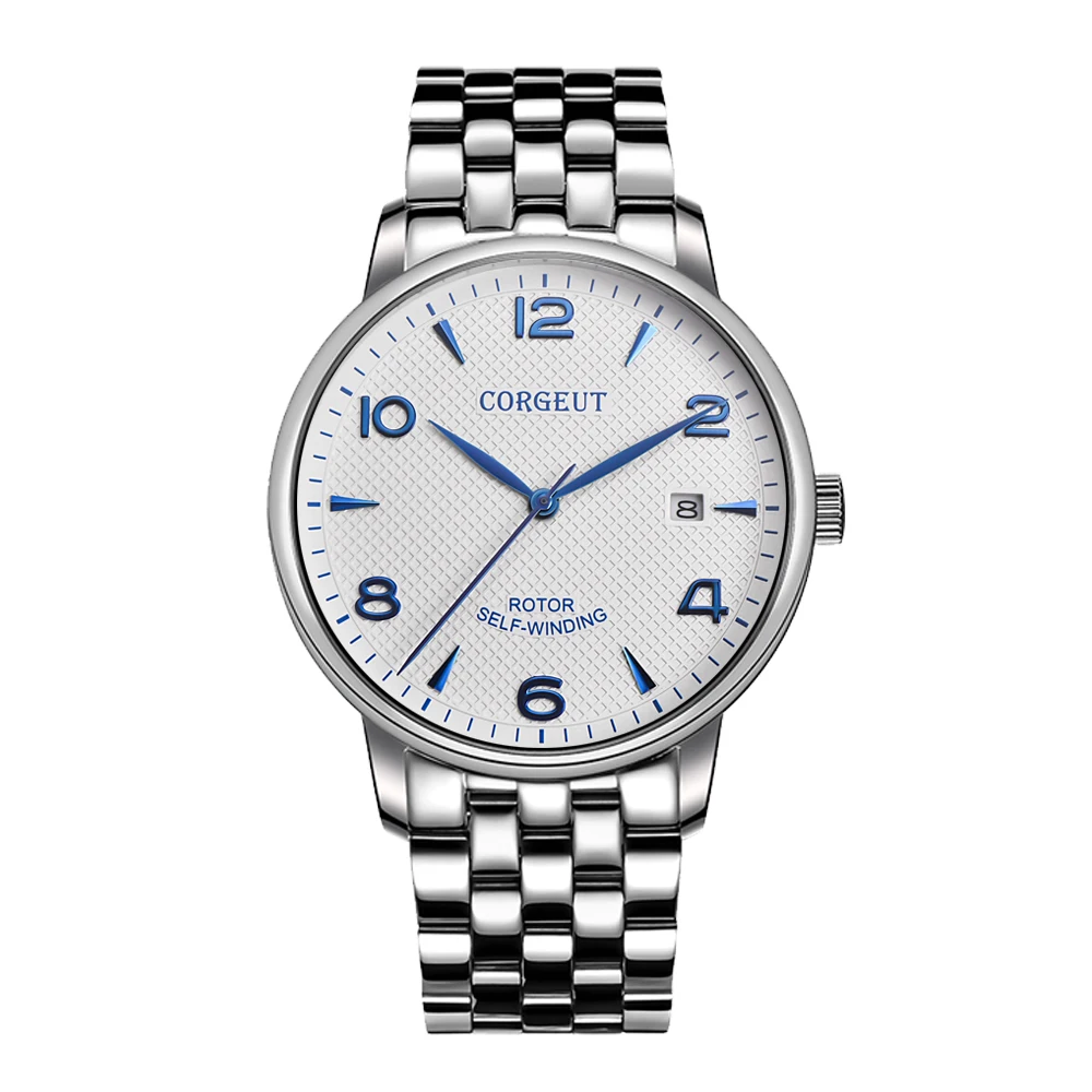 

CORGEUT 2021 Luxury Fashion Men's Mechanical Watch 316L Top Automatic Sapphire Sports Waterproof Leather Calendar Week Clock