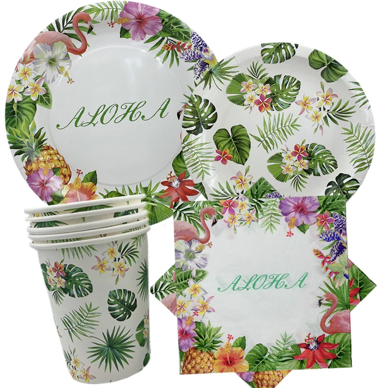Одноразовые тарелки/чашки/бумажные Omilut с тропическим фламинго листьями пальмы