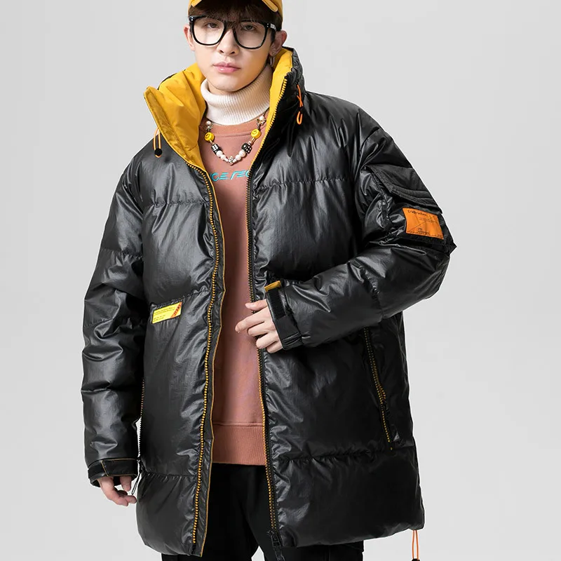 Мужская теплая куртка блестящее зимнее пальто с капюшоном брендовая парка на