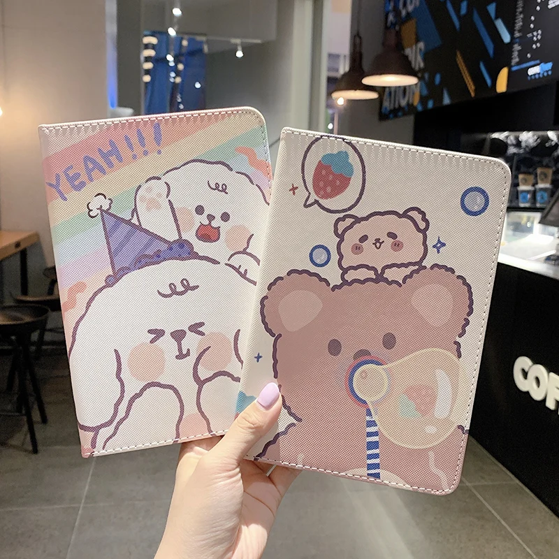 

Lovely Little Bear Blow Bubbles Leather Soft Tablet Protective-Case For-iPad-Air 1 2 3 Mini 4 5 Pro 2017 2018 2019 2020 Cover