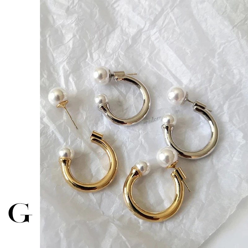 

GHIDBK Ins Chunky Statement Fake Pearl Hoop Earrings Elegant Minimalist Ring Earring Unique Style Party Earring Delicate Jewelry